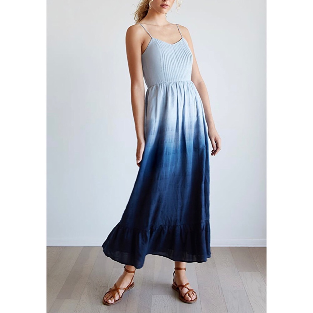 Madewell • Dip-Dye Cami Pintuck Ruffle Midi Dress